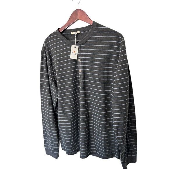 Marine Layer Henley Dark Heather Gray Striped Long Sleeve Size L/XL - Picture 4 of 11